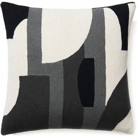 Judy Ross Textiles Hand-Embroidered Chain Stitch Composition Throw Pillow cream/dark grey/charcoal/black